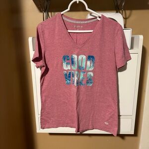 Reel Legends Pink V-Neck T-Shirt with 'Good Vibes' Print